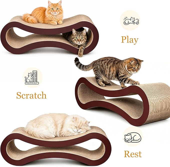 FluffyDream Cat Scratcher Cardboard, Scratching Pad House Bed Furniture Protector, Infinity Shape, Curved
