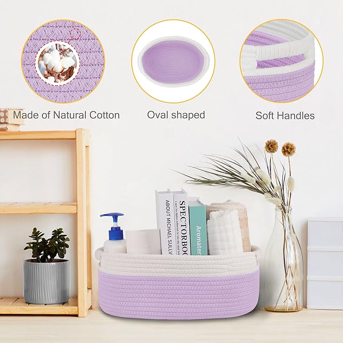 Small Woven Basket with Gift Bags and Ribbons, Empty Baby Gift Baskets for Kids Women Men, Shelf Storage, Small Cat Dog Pet Toy Boxes, 13”x 9”x 5.5”, Purple