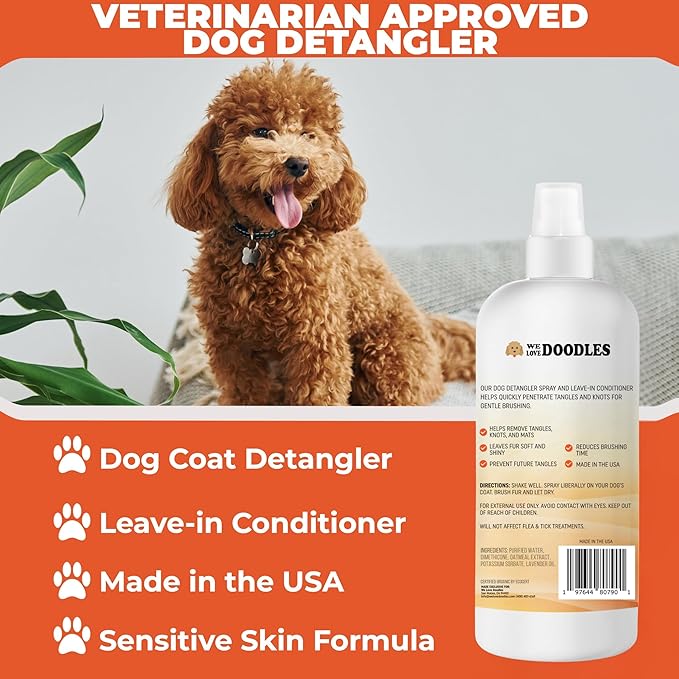 We Love Doodles Dog Detangler Spray - Leave-in Conditioner for Dogs Detangling Spray - Dematting Spray Tangle Remover - Made in The USA, Large 16 fl oz (Mango)