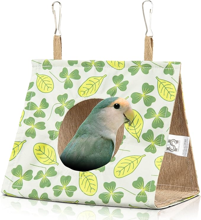 Bird Hut Parrot Bed Hanging Hammock Tent, Summer Breathable Bird Nest Snuggle Hut for Small Parrots, Budgerigar, Parakeet, Conure, Cockatiel, Mynah, Love Birds, Finches (Yellow, S)