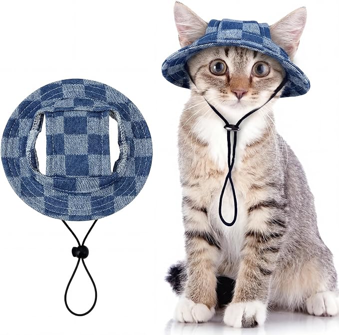 QBLEEV Cat Hats for Cats Only, Sphynx Hat with Ear Hole, Summer Cowboy Hats | Breathable kitten headwear mini sun sombrero caps, pet chihuahua sunscreen baseball outdoor climbing cap for birthday party
