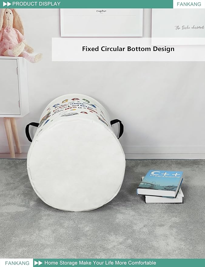 Storage Basket, Nursery Hamper Canvas Laundry Basket Foldable with Waterproof PE Coating Large Storage Baskets for Kids Boys and Girls, Office, Bedroom, Clothes,Toys(Reading)