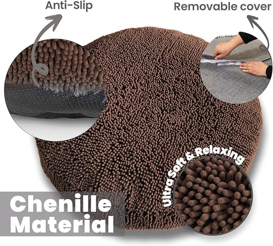 Muddy Mat® Cloud K-9 Bed for Dogs & Cats, Soft & Relaxing Donut Dog Bed, Chenille Material, Removable Cover, Washable & Dryer Safe–Brown Large(40'x40')