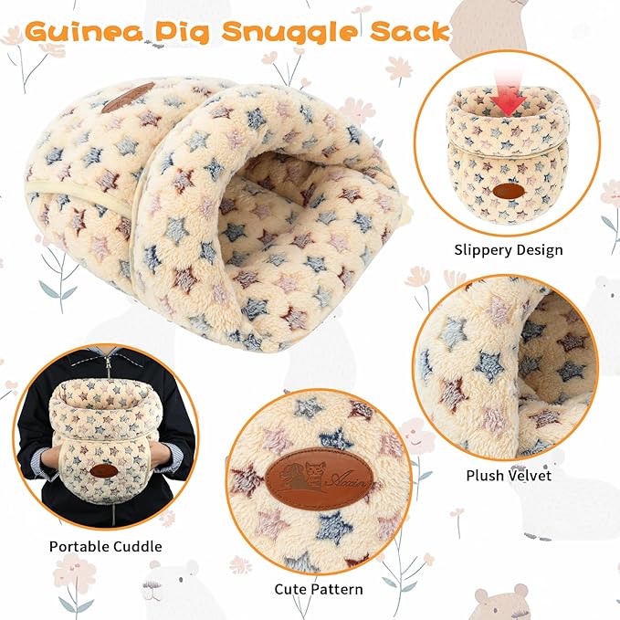 YUEPET Guinea Pig Bed Cuddle Cave Warm Fleece Cozy House Bedding Sleeping Cushion Cage Nest for Small Animal Squirrel Chinchilla Hedgehog Cage Accessories(Brown Star