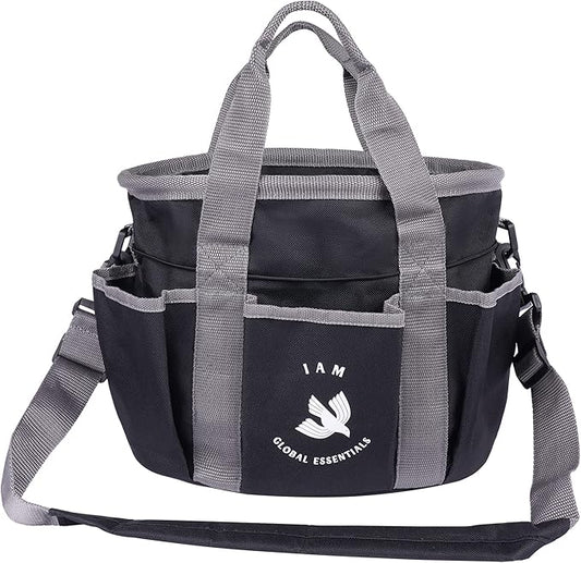 Premium Grooming Kit (9 Piece) - Organizer Tote Bag with Brushes for Tack Room - Nylon & Plastic Brushes for Horses - Perfect for Beginners or Professionals