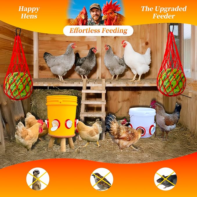 27-Pack Chicken Feeder Ports Kit - Spill-Resistant Design Feed Saver with Custom Hole Saw Tool - Durable DIY Gravity Poultry Accessories