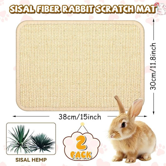 PETKNOWS 2PCS Rabbit Scratch Mat, Sisal Rabbit Scratching Pad Natural Bunny Scratching Pad Claws and Teeth Care Rabbit Mats (Beige, 15X11.8 inche, 2)