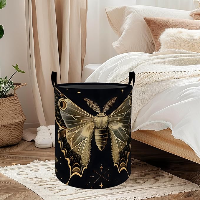Butterfly and Rose Floral Laundry Basket, Oxford Cloth Vintage Dirty Clothes Collapsible Hamper for Room Decor, Flower Insect Print Gifts Toy Organizer 19.7*15.8 Inch for Bedroom Bathroom Dorm