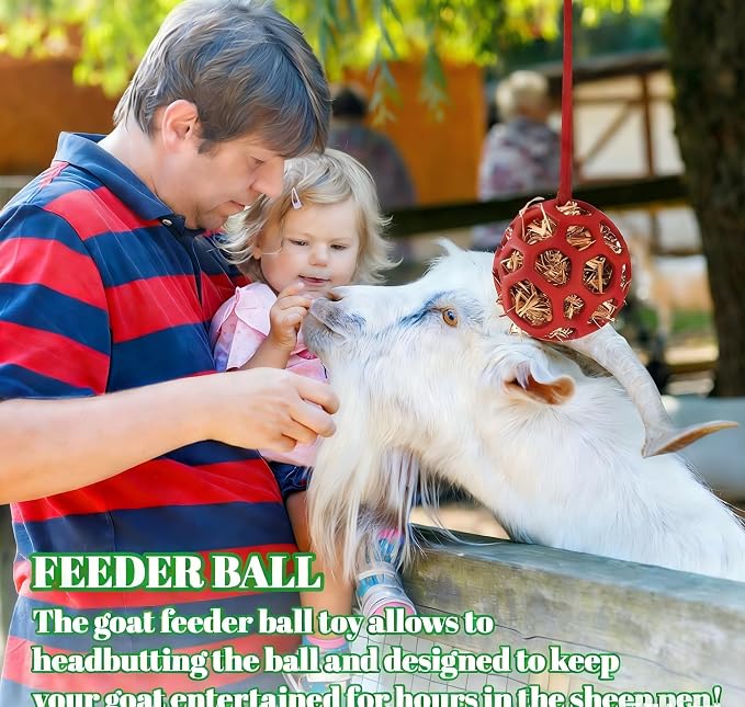 Goat Feeder Hanging Feeding Toy,Horse Treat Hay Feeder Toy, Durable TPR Feeding,for Horse Goat Sheep Relieve Stress,Stretch-Resistant Design（Red）