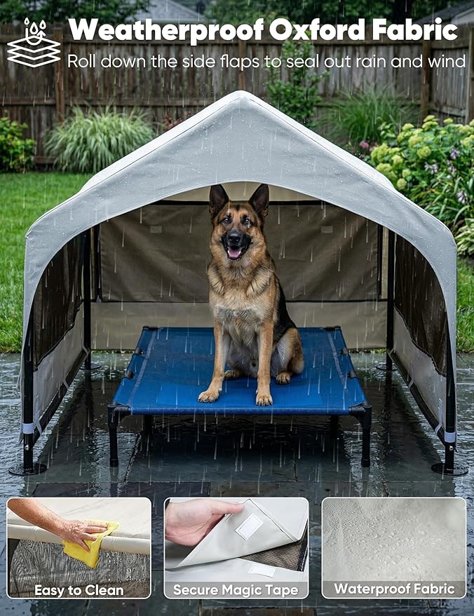 Suddus Dog House Outdoor, Extra Large Dog Tent Outside, Dog Shade Shelter with Three-Sided Breathable Mesh Windows, Sun Rain Cover for Pet, Dogs 48" D x 48" W x 39" H
