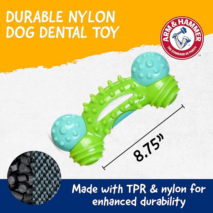 Arm & Hammer Nubbies Duality Bone Dog Dental Chew Toy, Green Apple Flavor, Baking Soda Infused, Nubby Grooves Reduce Plaque and Tartar, No Stuffing, for Moderate Chewers