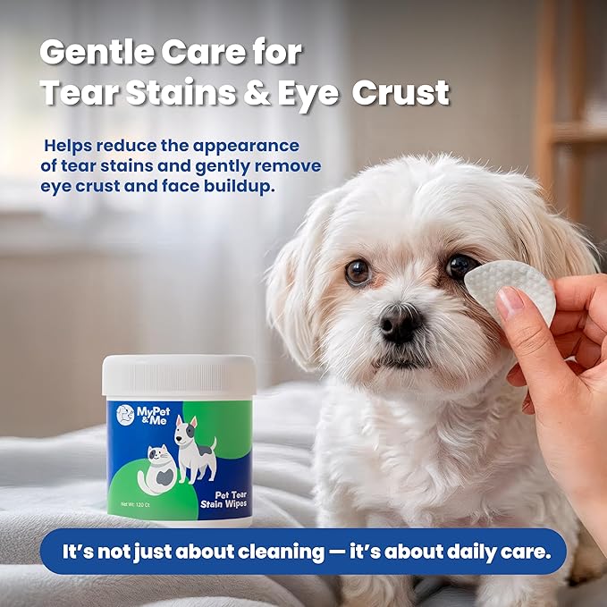 MyPet&Me Eye Wipes for Dogs, 120 Count – Tear Stain Remover & Fragrance-Free Dog Eye Wipes - Hypoallergenic Pet Eye Cleaning Wipes for Dirt & Discharge - Gentle Daily Eye Care for All Dogs and Cats