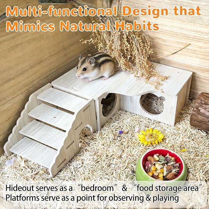 Hamster Hideout Multi-Chamber Hamster House Maze Tunnel Rat Cage Platform Stand Boards Habitats Decor Accessories for Gerbils Mice Lemmings (S)