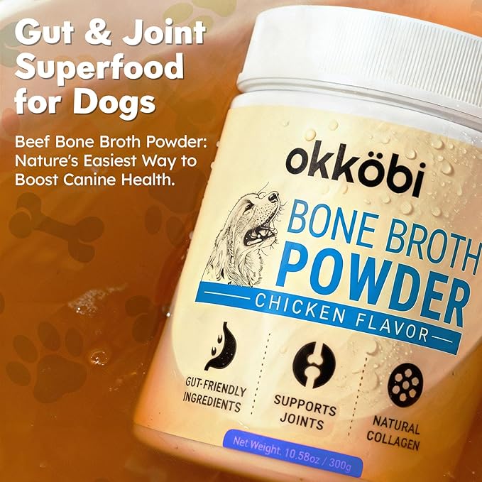 Bone Broth for Dogs - All-Natural Food Topper for Picky Eaters - Powder Supplement for Joint Health, Digestion & Hydration, 10.5oz (Chicken)