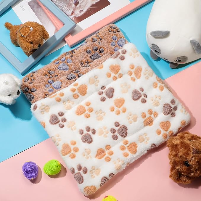 Jetec 2 Pieces Guinea Pig Bed Rabbit Bed Warm Small Animal Hamster Bunny Mats Winter Warm for Bunny Hamster Squirrel Hedgehog Chinchilla Small Animal Accessories(White, Light Brown,Paw Pattern)