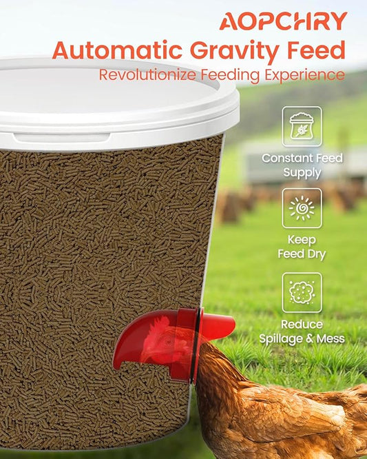 [8 Pack] Aopchry Automatic Chicken Feeder (Red), Chicken Feeders No Waste Feed, Egg Shaped Thickened Design, Rain-Proof, Suitable for Various Poultry, with Mounting Hole Opener