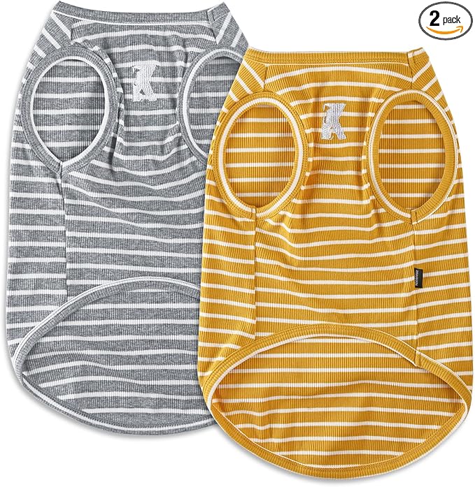 Koneseve Dog Shirt Vest Lightweight Stretchy Dog T-Shirts Soft Cool Shirts Sleeveless Stripe Vests Breathable Clothes for Puppy Kitty Cats Small Medium Large Dogs 2 Pack Yellow + Light Grey [ 6XL ]