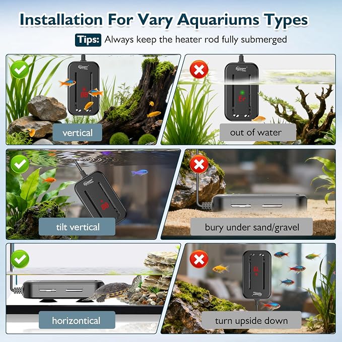hygger 15-25 Gallon Small Fish Tank Water Heater 150W Submersible Nano Aquarium Heater with Controller Adjustable Temperature Run Dry & Overheating Protection