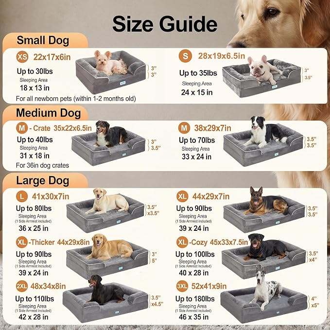 OhGeni Orthopedic Dog Bed Couch Big Cat Sofa for Extra Large Sized Pets with Memory Foam, Machine-Washable Waterproof Removable Cover, Soft Comfortable Fabric, 44-inch (Black)