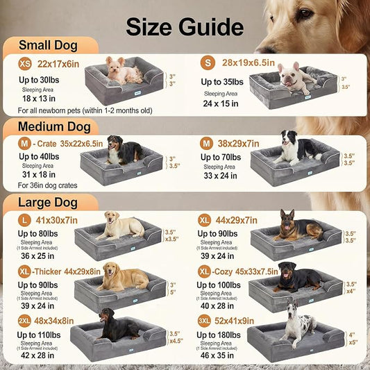 OhGeni Orthopedic Dog Bed Couch Big Cat Sofa for Extra Large Sized Pets with Memory Foam, Machine-Washable Waterproof Removable Cover, Soft Comfortable Fabric, 44-inch (Black)