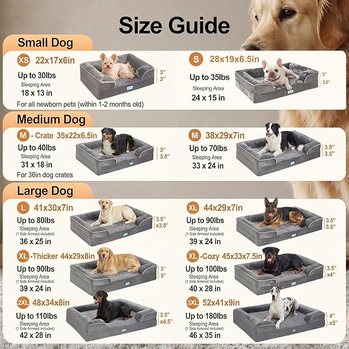 OhGeni Orthopedic Dog Bed Couch Big Cat Sofa for Extra Large Sized Pets with Memory Foam, Machine-Washable Waterproof Removable Cover, Soft Comfortable Fabric, 44-inch (Blue)
