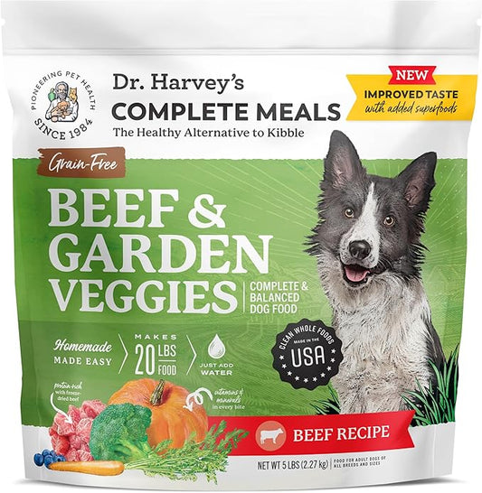 Dr. Harvey's Beef & Garden Veggies Dog Food, Grain-Free Dehydrated Food for Dogs with Freeze-Dried Beef (5 Pounds)