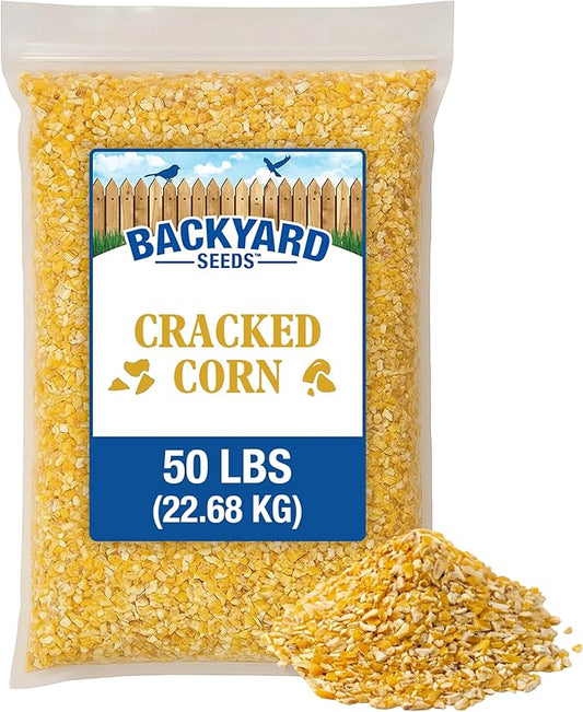 CountryMax Backyard Seeds Cracked Corn 50 lbs - High-Energy Animal Feed for Chickens, Squirrels, Deer & Wild Birds, Ground Feeding, High Protein
