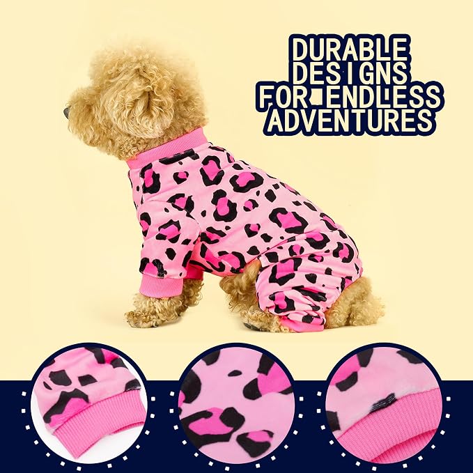 Paiaite Dog Pajamas Onesie: Comfortable Four-Legged Apparel for Small, Medium, & Large Dogs, Polyester Material for Comfort, Wrinkle Resistance, Moisture Wicking, and Stretchiness Pink Leopard 4XL