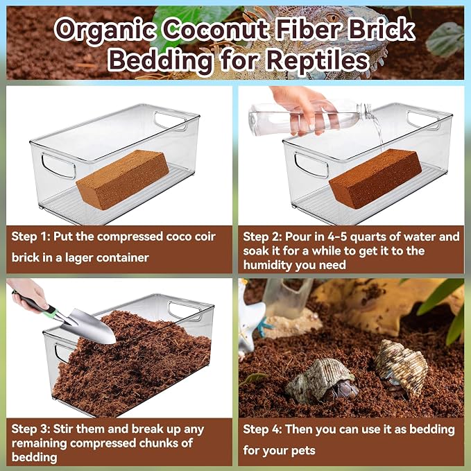 Legigo 2 Pack Coconut Fiber Substrate, Natural Coco Coir Bedding for Reptiles Turtles, Tortoises, Snake, Hermit Crab, Gecko, Lizard, Bioactive Terrarium Soil for Humidity Control and Plant Substrate