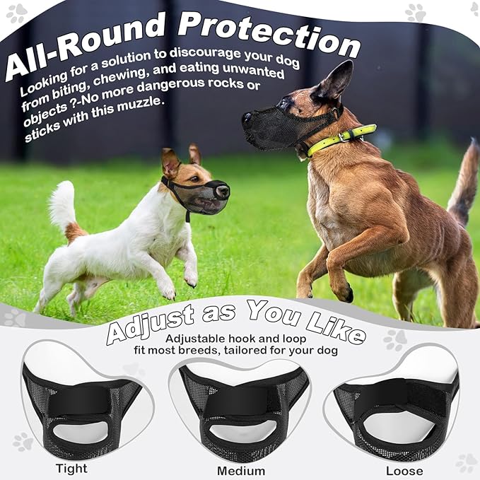 Dog Muzzle with Front Opening for Training and Treats, Breathable Air Mesh Muzzle for Biting Chewing Scavenging, Soft Lightweight Adjustable Mouth Guard for Small Medium Large Dogs (Black,XL)