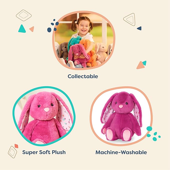 B. toys – Plush Bunny Stuffed Animal, 12-Inch Soft Baby Toy with Floppy Ears – Safe Washable Rabbit Cuddle Companion for Babies & Toddlers, Safe Materials for 0+ Months– Pink