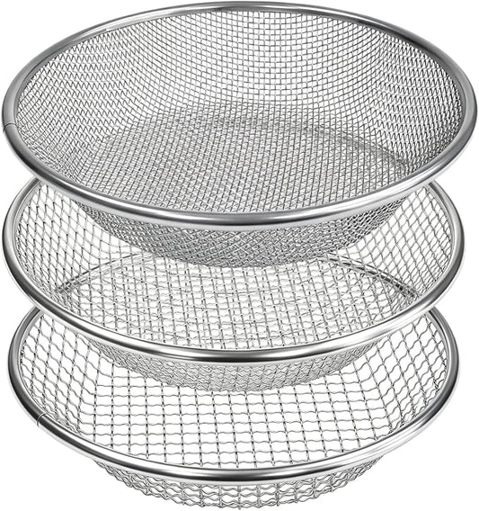 3 Pack Soil Sifter for Gardening, Heavy Duty Galvanized Steel Compost Sieve, Round Garden Sifter for 5 Gallon Bucket, 3 Mesh Sizes (1/8", 1/4", 3/8")