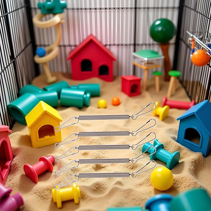 5Pcs Spring with 2 Clips Used Singly or in Combination to Hold Rabbit Water Dispenser Drinking Bottle for Small Animals Feeding and Watering Supplies Pet Supplies