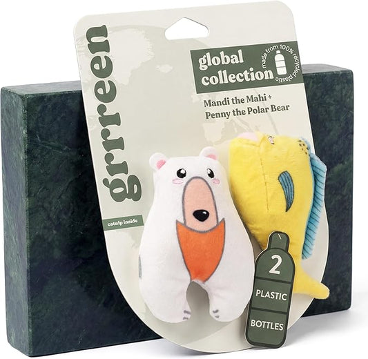 Cat Toys | Plush Mahi Mahi & Polar Bear Stuffed Animal for Cats, Value 2-Pack | Eco Friendly Interactive Cat Toys for Indoor Cats