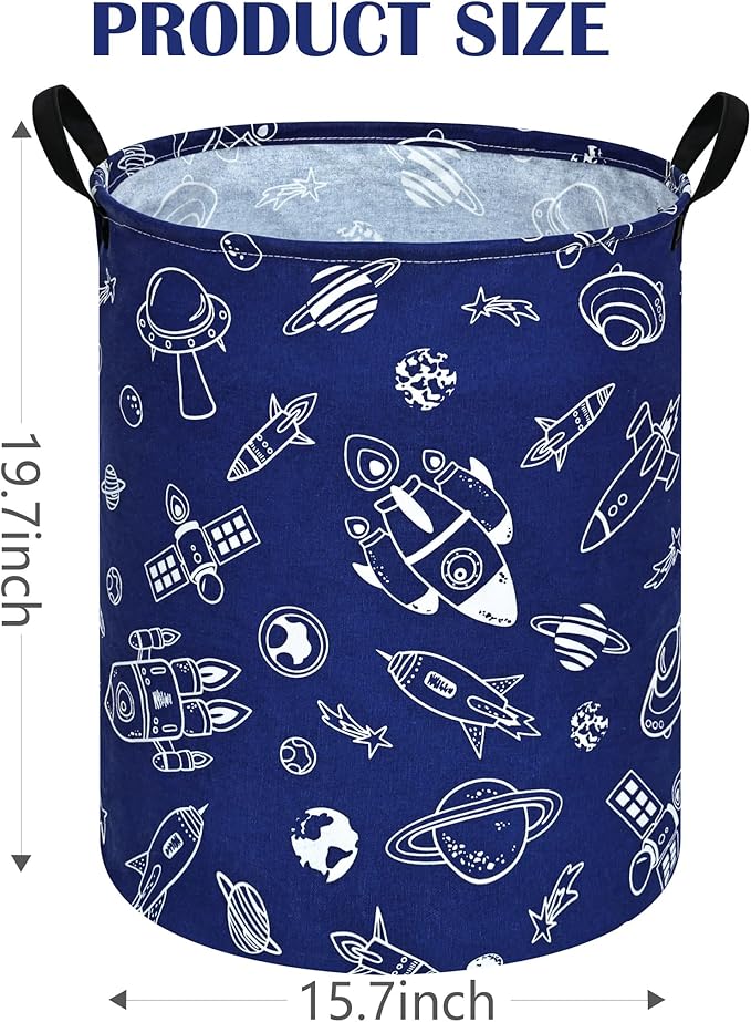 Kids Laundry Hamper Storage Basket Laundry Organizer Hamper Storage Bins Clothes Box Nursery Hamper Gift Basket with Handles (Spacecraft)