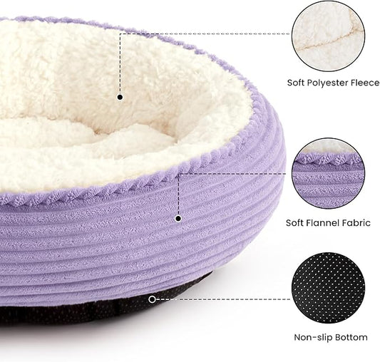 Love's cabin Round Donut Cat and Dog Cushion Bed, 20in Pet Bed for Cats or Small Dogs, Anti-Slip & Water-Resistant Bottom, Soft Durable Fabric Pet beds, Washable Luxury Cat Dog Bed Lavender Stripe