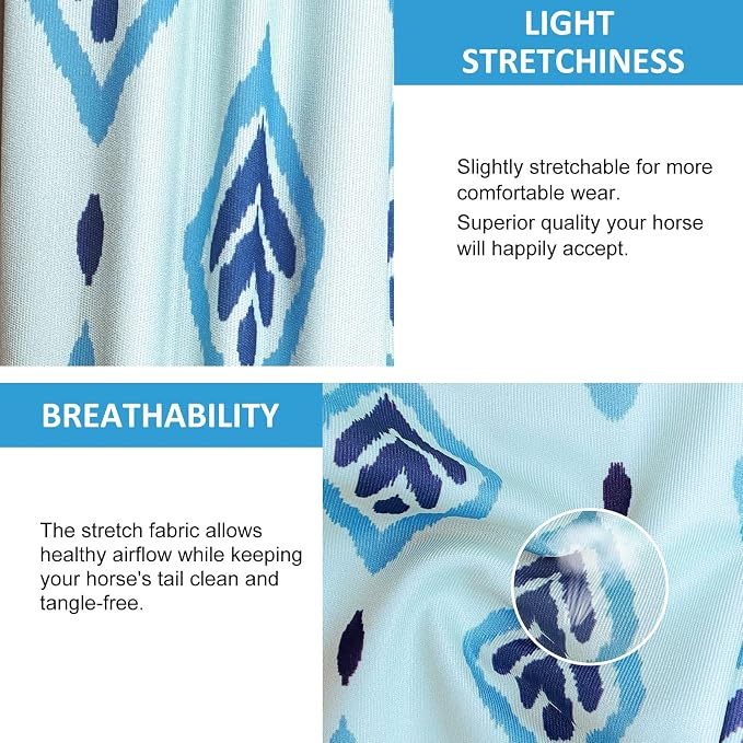 Harrison Howard Stretchy Tail Bag Breathable Horse Tail Guard Slip on Design Protect Horse Tail 2 Strand Closure Straps Keep Tail Clean & Protected 22" L Length Makes Grooming Easy-Nature Aztec