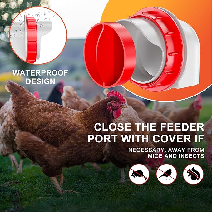 ZenxyHoC Chicken Feeders No Waste, DIY Automatic Poultry Feeder 4 Ports 1 Hole Saw with Covers Gravity Feed Kit for Buckets Barrels Bins Troughs