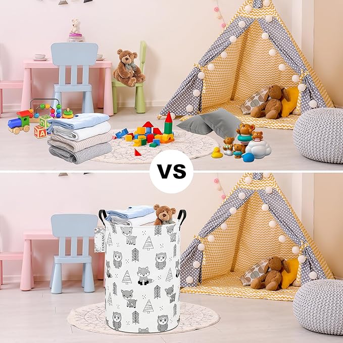 Storage Basket, Nursery Hamper Canvas Laundry Basket Foldable with Waterproof PE Coating Large Storage Baskets for Kids Boys and Girls, Office, Bedroom, Clothes,Toys(Animal)