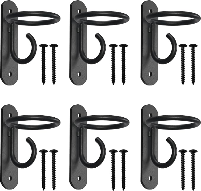 NACETURE Bucket Hooks for Horse Stalls – Anti-Tip Design Feed & Water Bucket Holders, Heavy Duty Stable Barn Fence Accessories – Black Metal Hangers for Horses