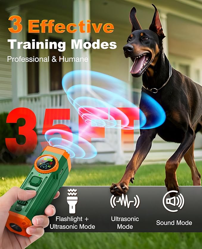 2026 Upgraded Smart Display Anti Barking Device for Dogs, 3X Dog Bark Deterrent Devices Bark Control with Screen & Flashlight, Rechargeable Dog Barking Silencer Portable for Indoor & Outdoor Use