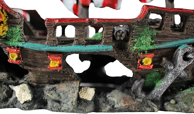 Penn-Plax Deco-Replicas Striped Sail Shipwreck - Realistic Aquarium Shipwreck Ornaments - Durable Resin Nautical Decor for Freshwater & Saltwater Fish Tanks - 14 x 5.5 x 13 Inches, Medium Size