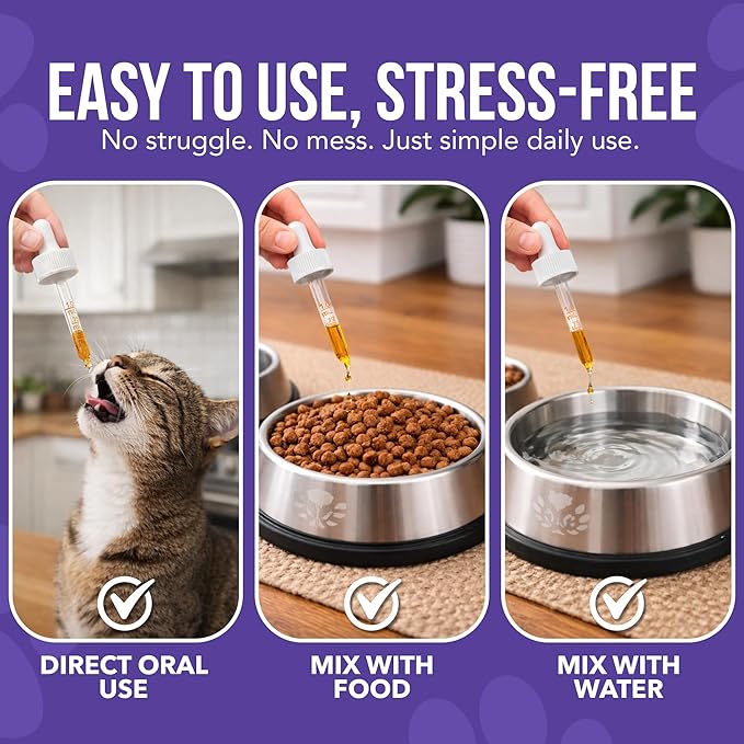 Cat Melatonin Drops, Liquid Melatonin for Cats for Grooming, Travel and Vet Visits, Calming Cat Sedative for Grooming, Cat Sleep Aid, Cat Melatonin Treats