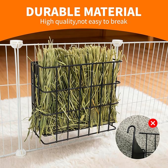 BESNEW Large Rabbit Hay Feeder,Upgraded Metal Guinea Pig Hay Feeder Hay-Leak Proof Bottom,Easy to Install,Bunny Supplies for Rabbit Guinea Pig Chinchilla Small Animals