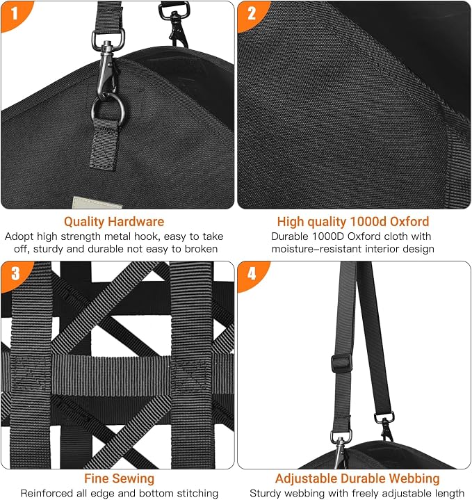 Ultra-Slow Feed Hay Bags for Horses,Two-Sided Premium Oxford Hay Bags with Large Opening,Top with Hook-and-Loop Closure,Adjustable Dual-Purpose Strap for Easy Hanging (Black, Large 2 Pack)