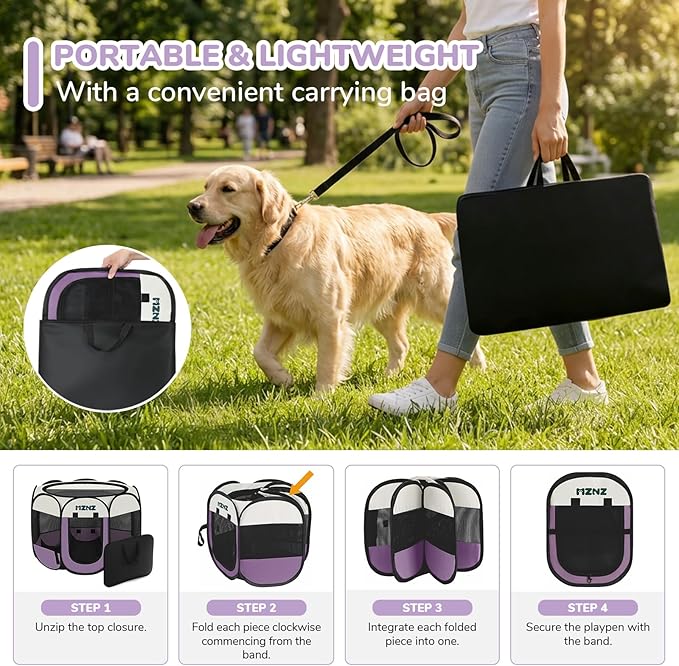 Dog Playpen, Portable Puppy Pet Crate Indoors for Small/Medium/Large Dogs Cats Rabbits, Foldable Dog Cage Enclosure for Outdoor, Pop Up Dogs Tent Kennel with Carrying Case, Purple