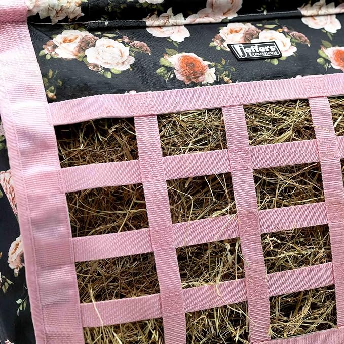 Jeffers Expression Extend Feed Hay Bag for Livestock – Durable 600D Waterproof Hay Feeder for Horse, Cattle, Goat, & Sheep, Top Loading Design w/Mesh Bottom, Farming Essentials, Rose Garden