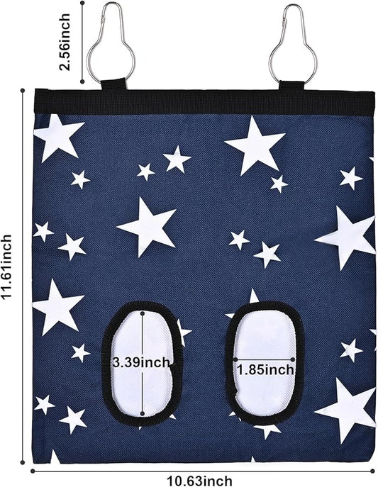 Upgraded Rabbits Hay Feeder Bag for Bunny, Guinea Pigs, Chinchillas - Hanging Washable 2-Hole Hay Dispenser with 600D Oxford Fabric, Small Animal Cage Accessories （Blue Star and Blue Daisy）