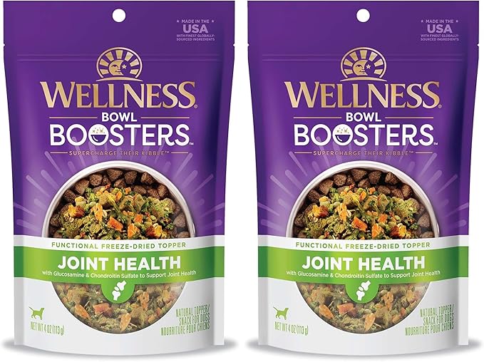 Wellness Bowl Boosters, Dog Food Topper for Small, Medium, & Large Breeds, Grain Free, Natural, Freeze Dried, Joint Health Chicken, 4 Ounce Bag (Pack of 2)
