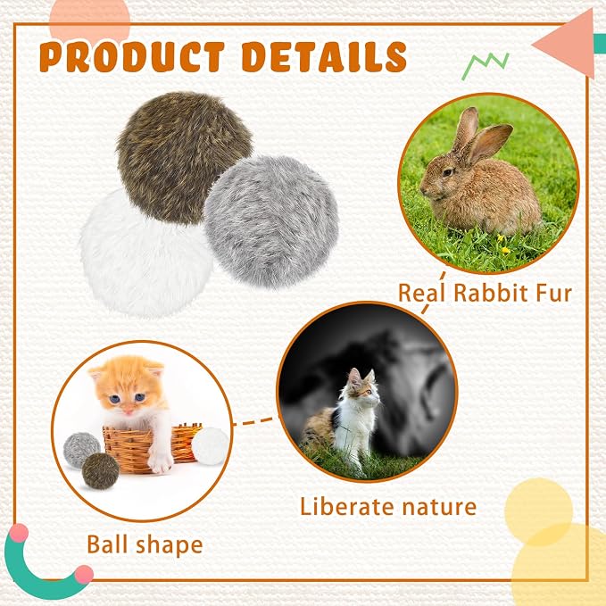 Lewtemi 24 Pcs Real Rabbit Fur Mouse Toys for Cats 12 Fluffy Rattle Mouse and 12 Fuzzy Cat Balls Realistic Fake Mice Without Catnip Interactive Kitty Toy for Pets Kitten Play